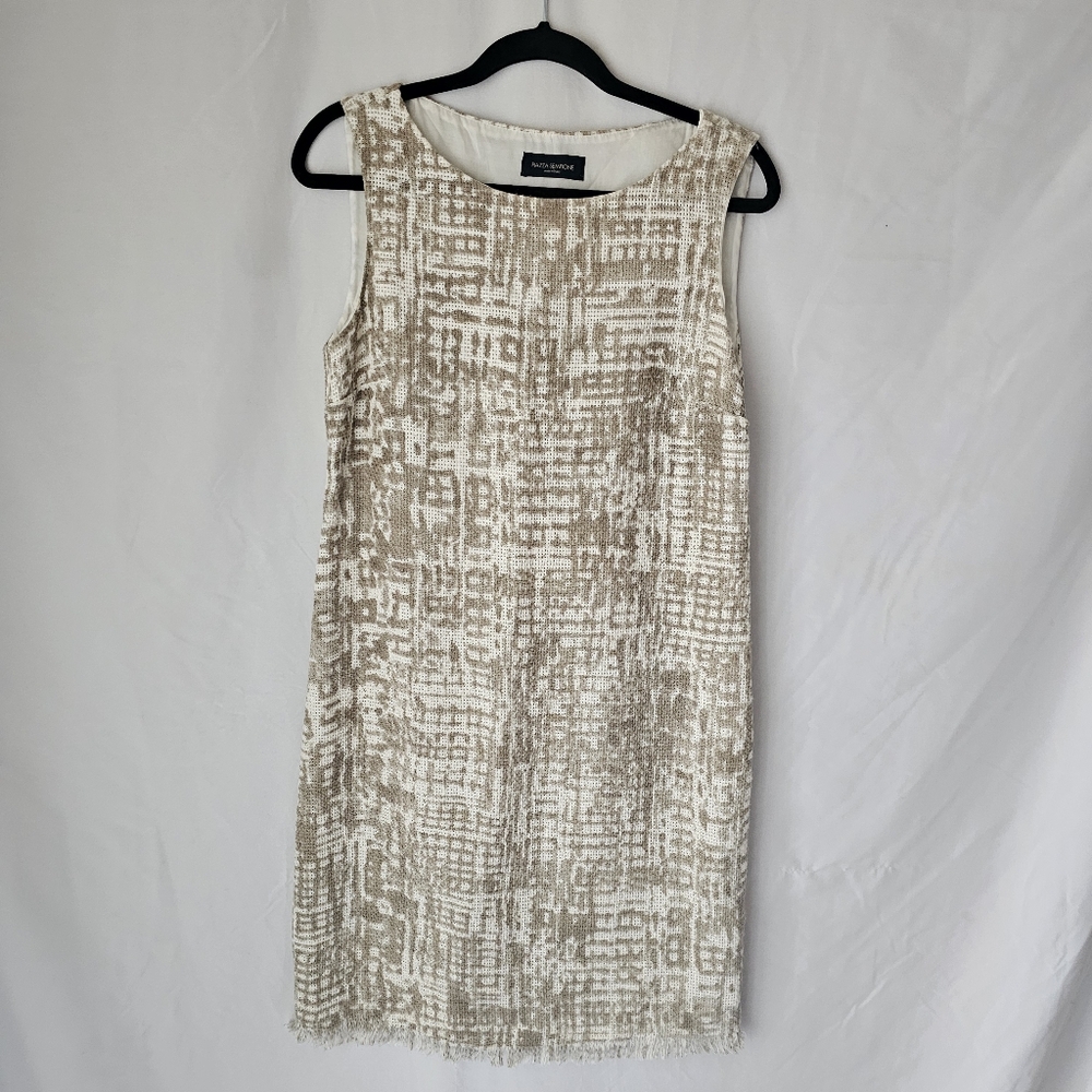 Piazza Sempione Tan and White Sleeveless Sheath Dress